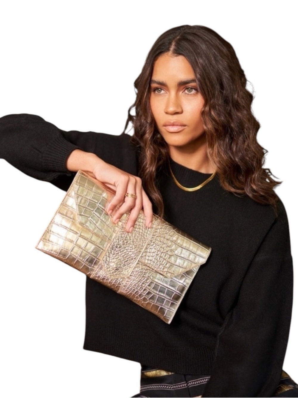 ✨JJ Winters Platinum Croc-Embossed Envelope Clutch. Brand new!